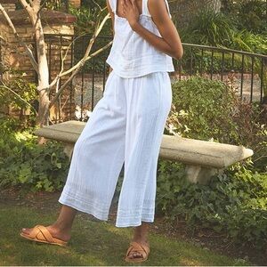 THE ODELLS Anthropologie NEW Candice Gauze Wide Leg Cropped Pants White Medium